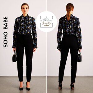 SOHO Babe New York Black Multicolor Florals Button-Up LS Shirt NWT Jr. Sz L